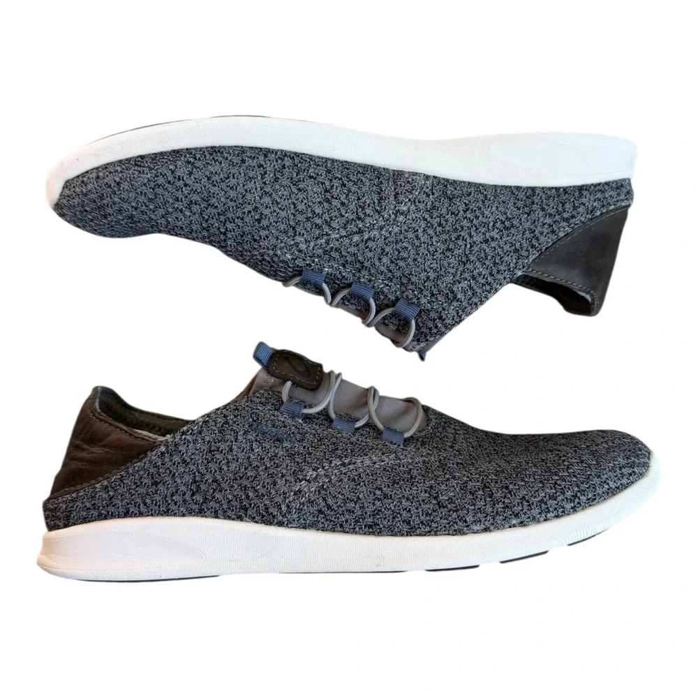 OluKai Alapa Li Drop Heel Boat Shoes Men’s 8.5 Gray Blue Casual Slip On
